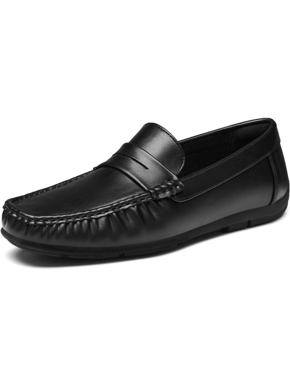 Men's Black Pu Square Toe Lightweight Slip On Faux Leather Penny Loafers